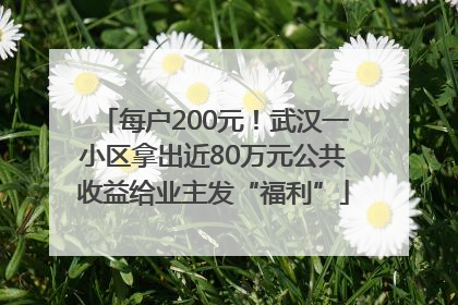 每户200元！武汉一小区拿出近80万元公共收益给业主发“福利”